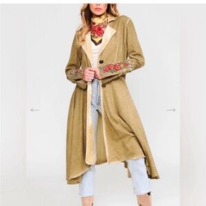 Aratta Silent Journey Olive  Green Embroidered Coat.
